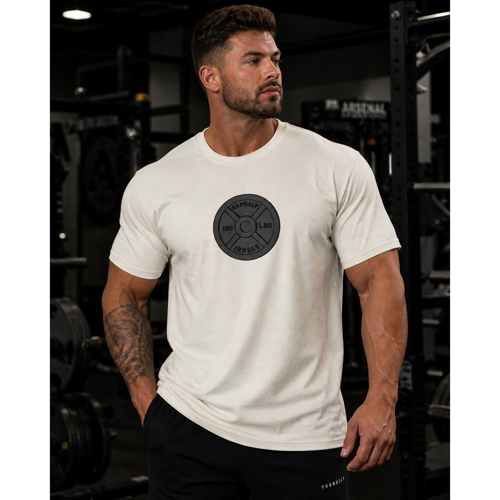 Hanes Beefy-T Asphalt Jungle 100 LBS Weight Plate Graphic T-Shirt Mens XL White